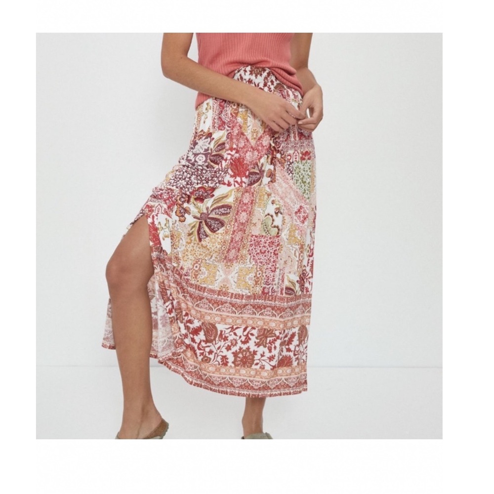 Anthropologie Indira Patchwork Floral Maxi Skirt Women XS Smocked Pockets
